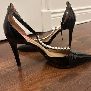 Isaac Mizrahi Black Patent Pearl-Trim High Heels